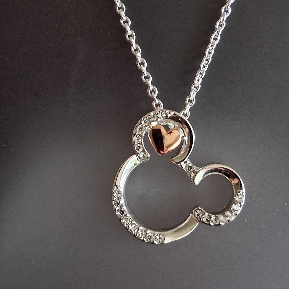 Disney “Be Mine” Mickey Mouse with rose gold heart necklace Valentine’s Day